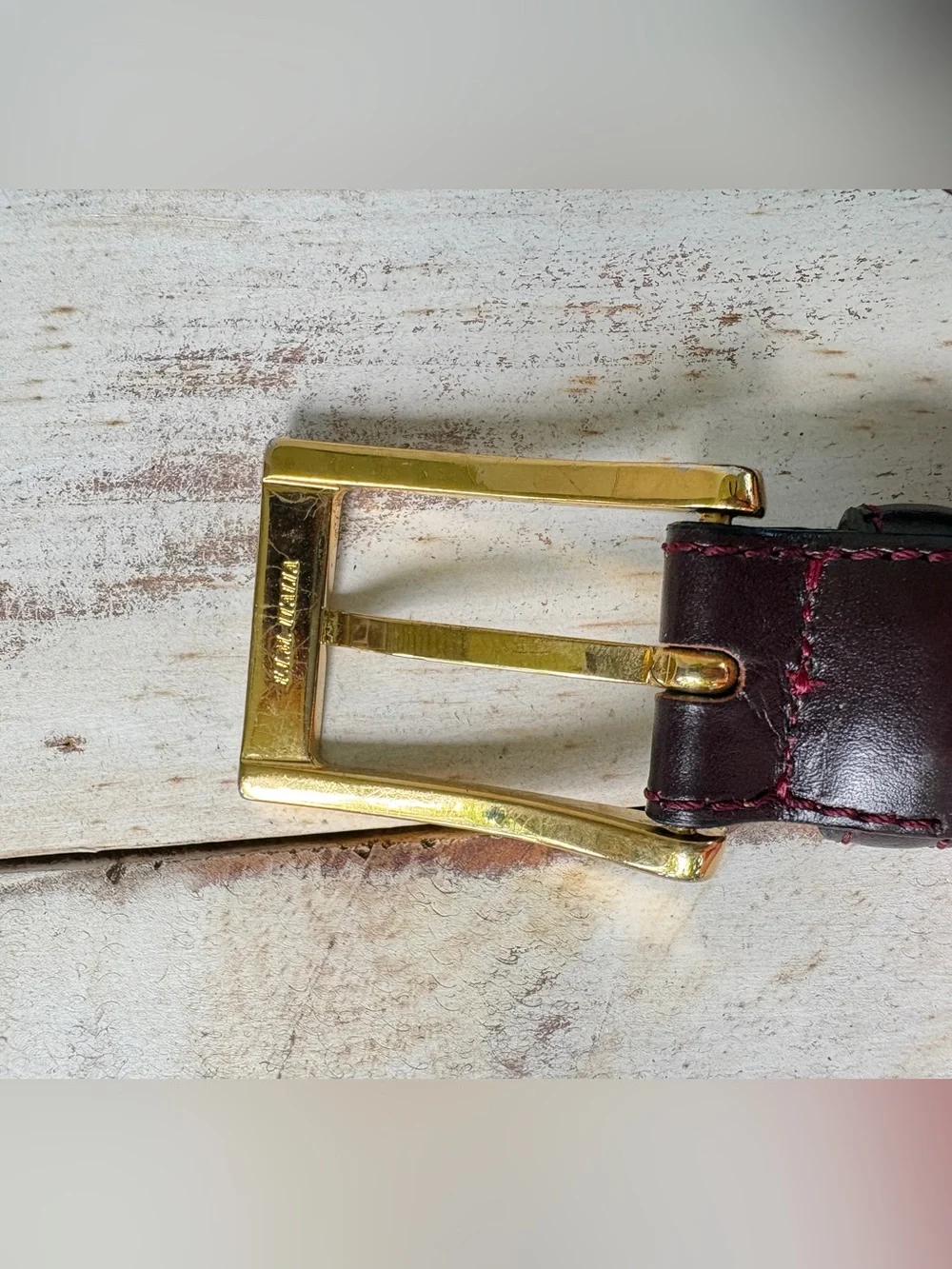 Brooks Brothers 346 burgundy leather dress belt gold tone Italy sz 42 EUC